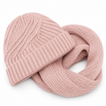 Kit touca gorro sem pompom e cachecol gola de tricô canelado rosa