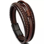 Pulseira Masculina Bracelete de Couro Genuino Com Fecho de Aço