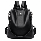 Mochila antifurto feminina preta de couro sintético vista de frente