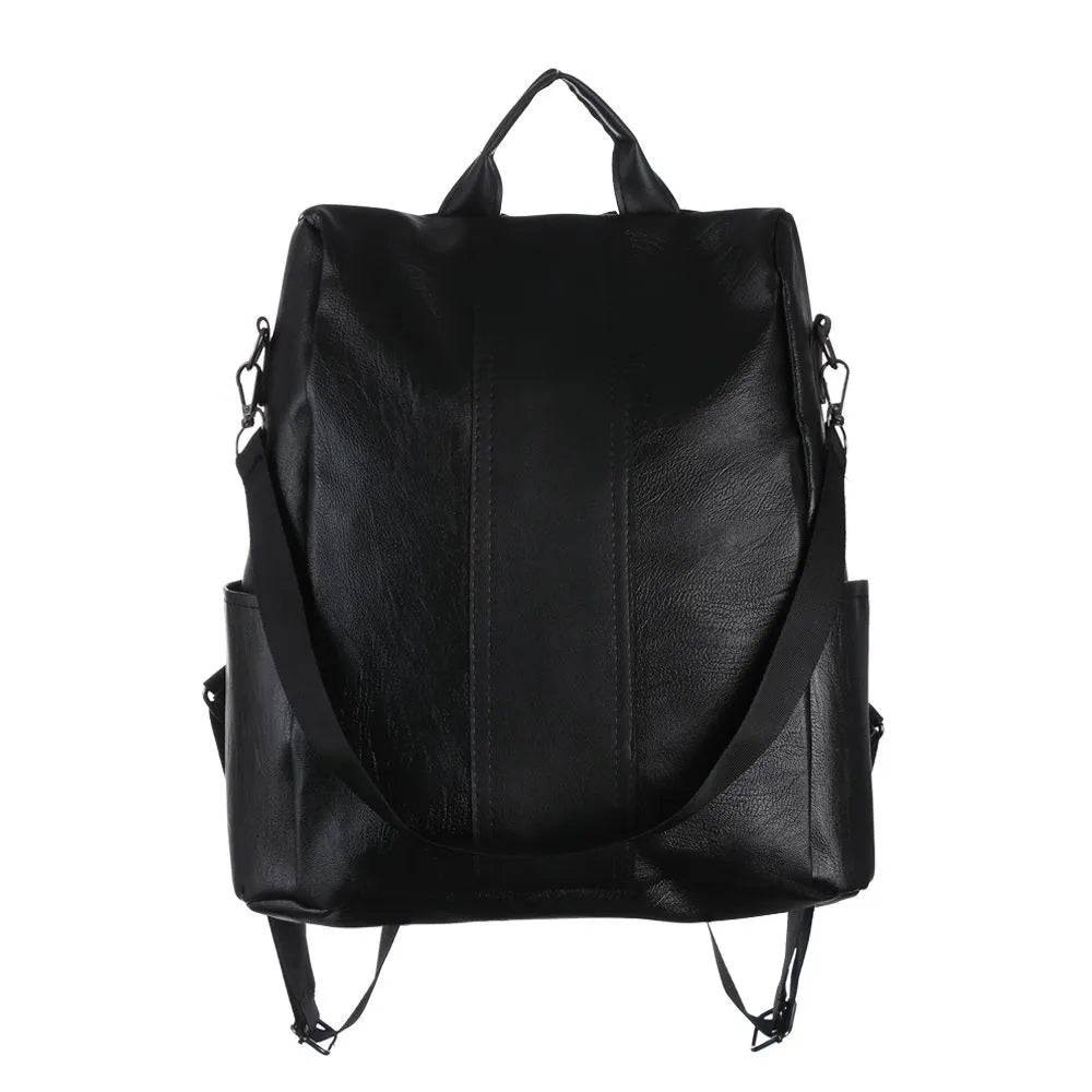 Mochila antifurto de couro sintético preta de frente