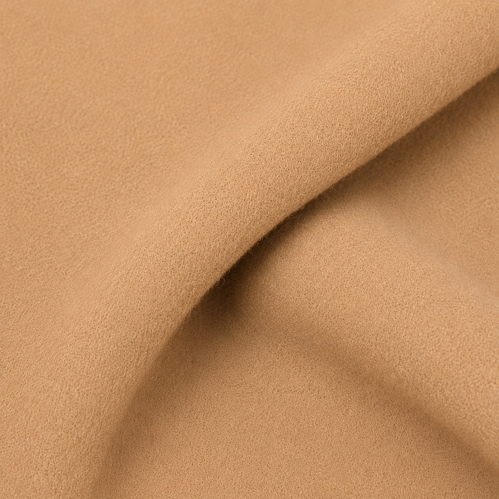 Textura da lã batida fosca e compacta do sobretudo bege
