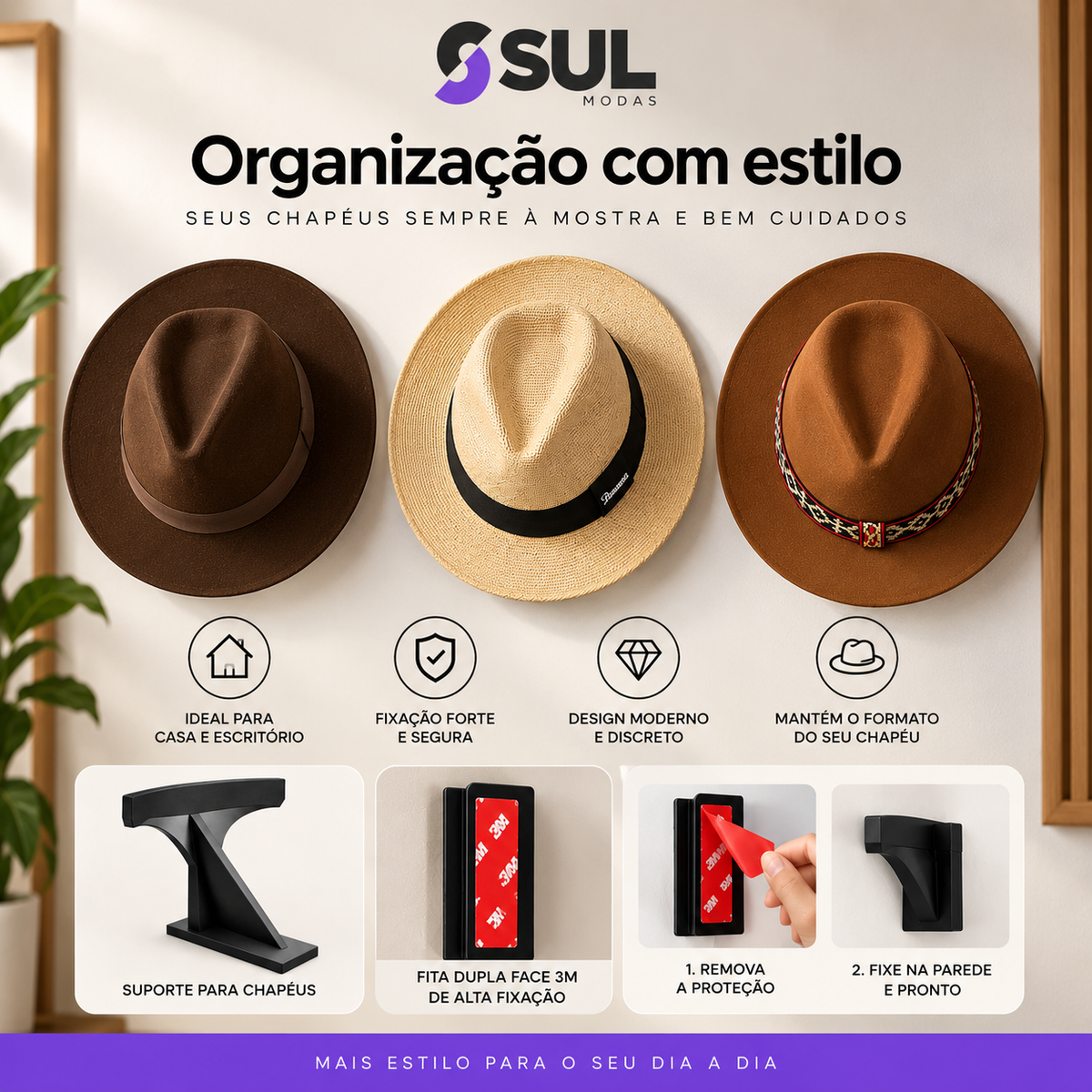 Porta Chapéu de Parede Sul Modas, organização com estilo