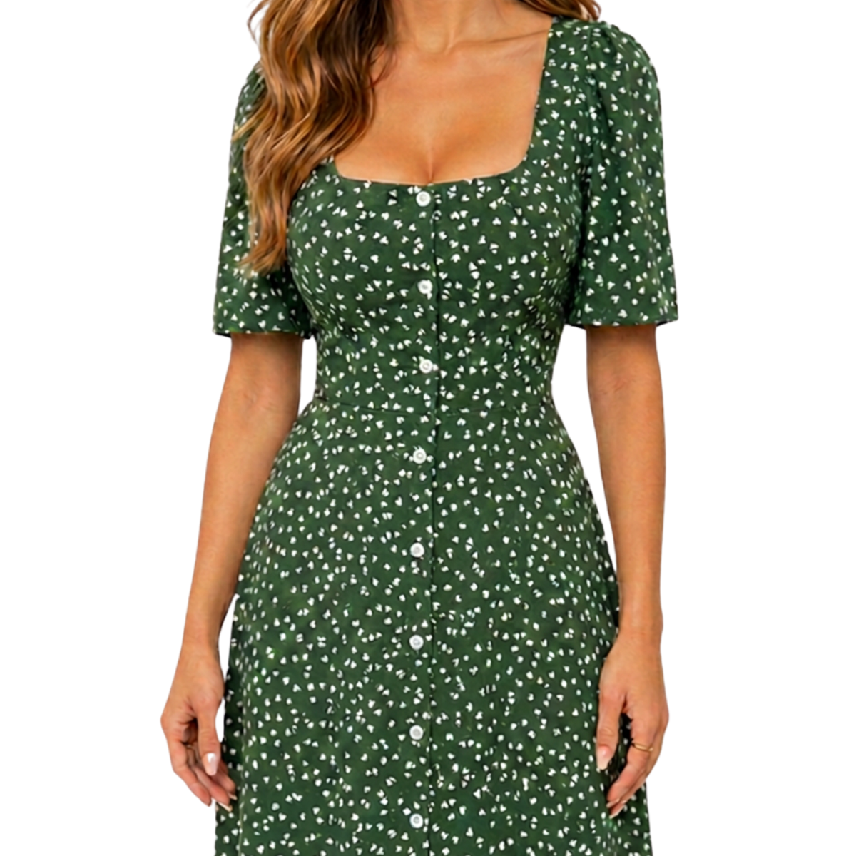 Vestido Feminino Midi Estampado Floral com Botões Manga Curta