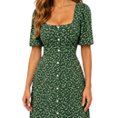 Vestido Feminino Midi Estampado Floral com Botões Manga Curta