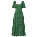 Vestido Feminino Midi Estampado Floral com Botões Manga Curta