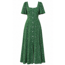 Vestido Feminino Midi Estampado Floral com Botões Manga Curta