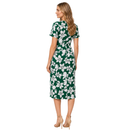 Vestido Feminino Midi Floral Gola V Manga Curta Verde