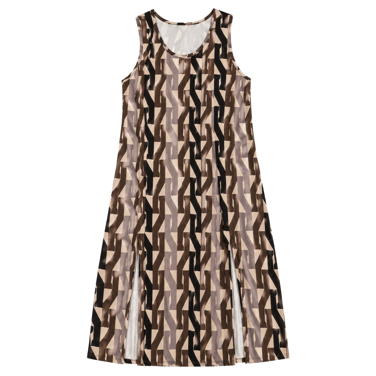 Vestido Midi Plus Size Regata Com Fenda Viscolycra Marrom