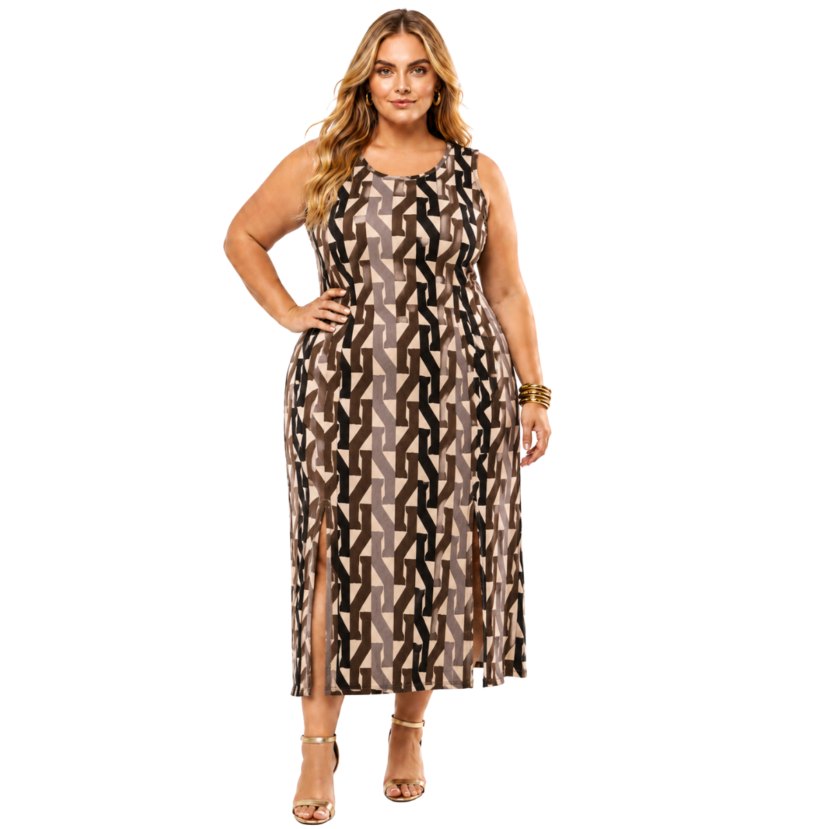 Vestido Midi Plus Size Regata Com Fenda Viscolycra