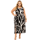 Vestido Midi Plus Size Regata Com Fenda Viscolycra Preto e Branco