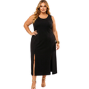 Vestido Midi Plus Size Regata Com Fenda Viscolycra Preto Liso