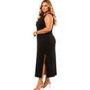 Vestido Midi Plus Size Regata Com Fenda Viscolycra Preto Liso