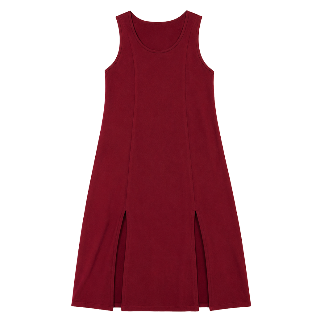 Vestido Midi Plus Size Regata Com Fenda Viscolycra Vinho